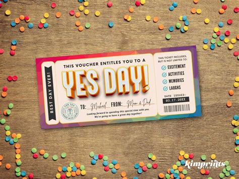 Yes Day Ticket Kids Best Day Ever Souvenir Yes Day T Certificate