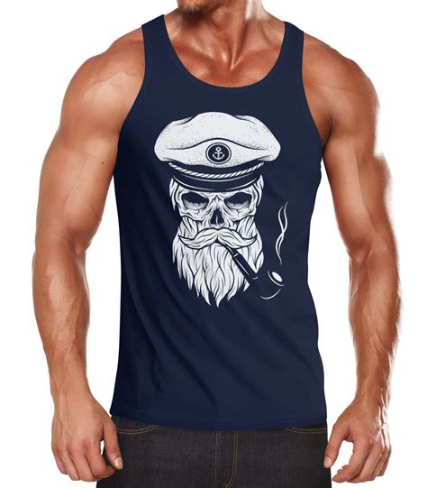 Herren Tanktop Totenkopf Kapitän Captain Skull Bard Hipster Seemann ...