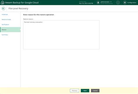 Step 5 Specify Recovery Reason Veeam Backup For Google Cloud User Guide