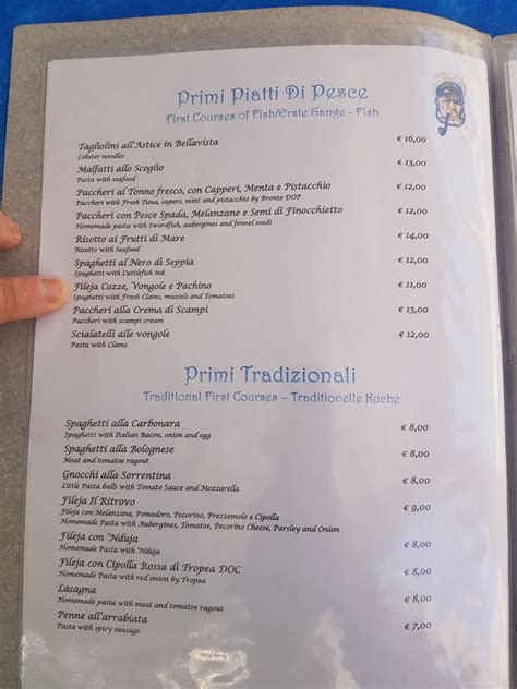 Menu Da Il Ritrovo Dei Marinai Ristorante Tropea