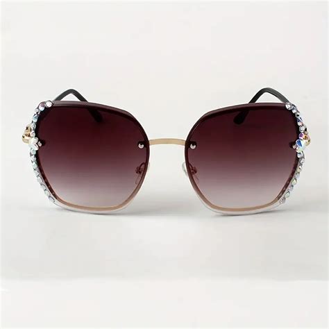 Rhinestone Decor Rimless Fashion Sunglasses For Women Men Temu