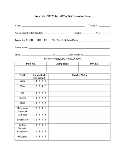 Printable Softball Tryout Evaluation Form