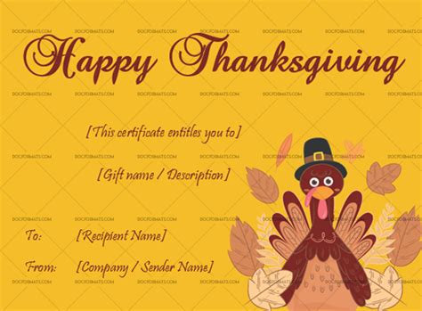 Thanksgiving T Certificate Template Yellow 5612 Doc Formats