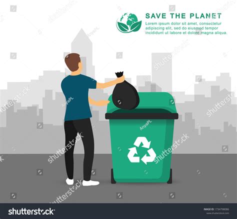 Recycling Garbage Man Throws Trash Into Stock Vector Royalty Free