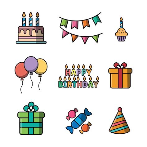 Birthday Icon Collection Vector Art At Vecteezy