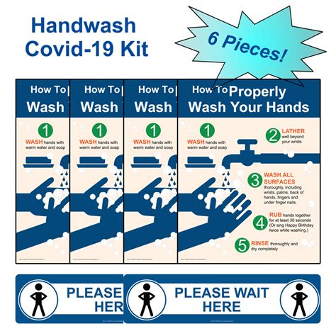 Information Covid-19 Handwashing Sign Kit Floor Labels and Poster Kit