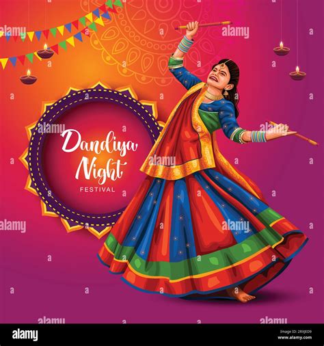 Garba Night Poster For Navratri Dussehra Festival Of India Vector