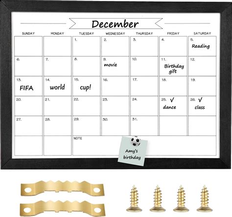 Amazon Toraso Dry Erase White Board Monthly Calendar Board