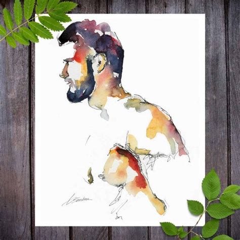 Nude Male Figure Gay Wedding Gift Watercolor Sensual Wall Etsy