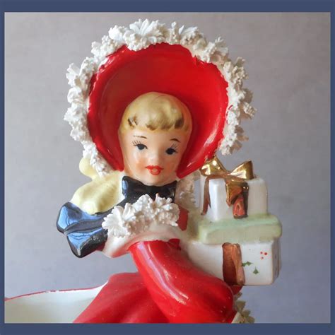 Napco Ax27528 Christmas Girl With Poodle Planter Vintage Ceramic Ruby Lane