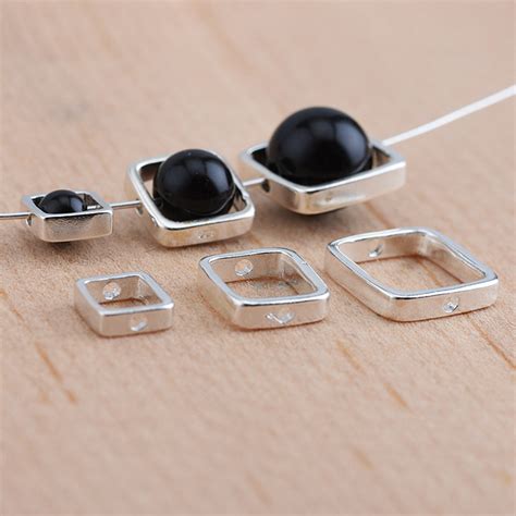 4/8pcs 925 Sterling Silver Square Beads Frames,10mm,8mm,6mm Spacer ...