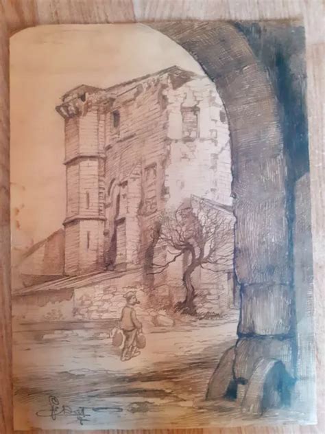 DESSIN ANCIEN SIGNÉ RECTO château animé Verso une église EUR 10 00