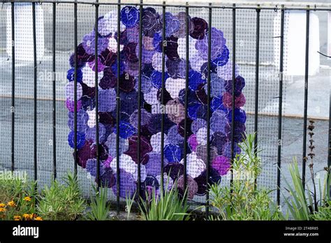 Purple Knitted Poppies Display Outside Wellesbourne Methodist Church