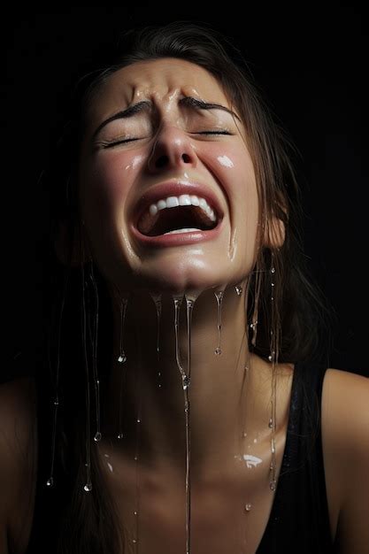 Una Mujer Llorando Con Agua Goteando De Su Cara Foto Premium