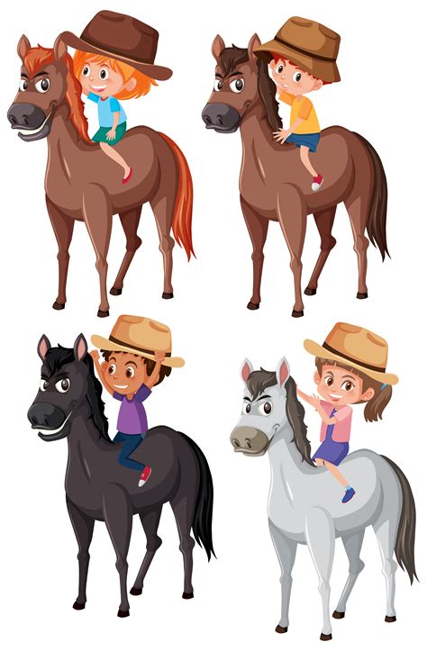 Set of children riding horse 607926 Vector Art at Vecteezy