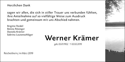 Traueranzeigen von Werner Krämer vrm trauer de