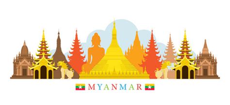 Mandalay Myanmar Architecture Landmarks Skyline Vector Image