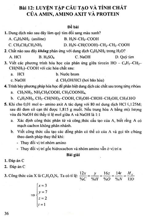 Giải Hóa Học 12 Bài 12 Luyện Tập Cấu Tạo Và Tính Chất Của Amin Amino Axit Và Protein