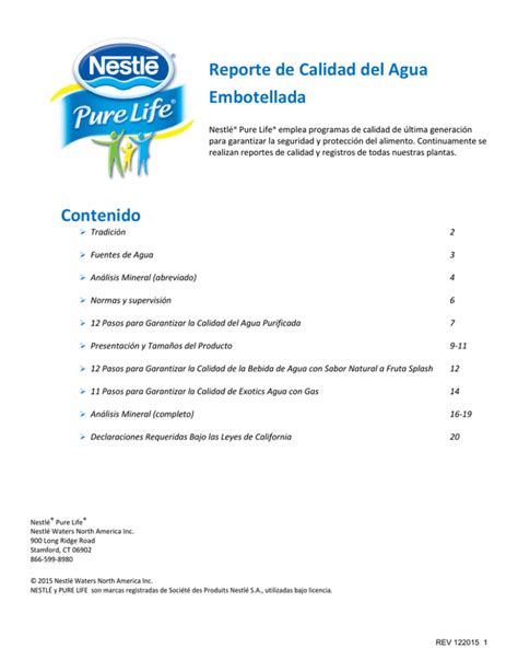 Reporte De Calidad Del Agua Embotellada