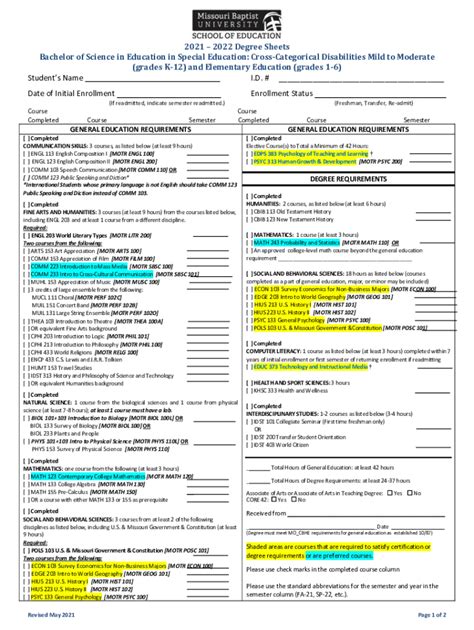 Fillable Online 2021 2022 Degree Sheets Bachelor Of Science In