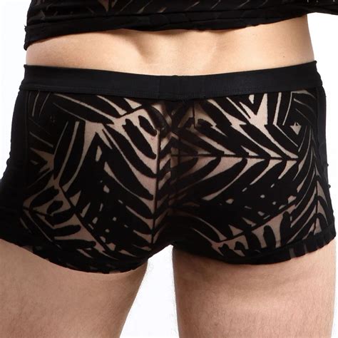 Boxer Transparent Pour Hommes Sexy Grande Taille Noir Feuilles Boxer