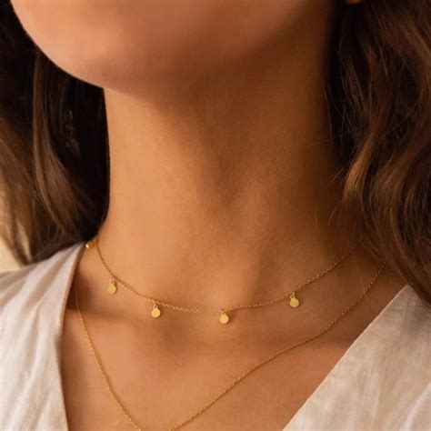 Dainty Gold Disc Choker Necklace Elk Bloom Wolf Badger