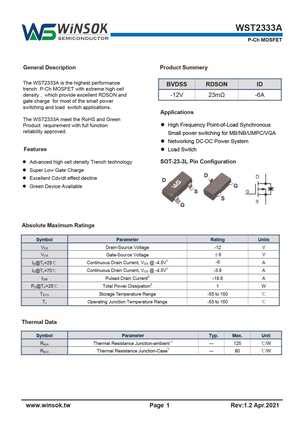 WST2333 MOSFET Datasheet Pdf Equivalent Cross Reference Search