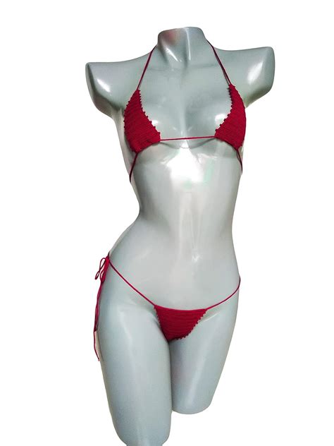 Cardinal Red Crochet Micro Bikini Tiny Swimwear Australia Ubuy