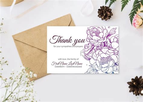 Editable Funeral Thank You Cards Personalized Sympathy Thank Etsy In