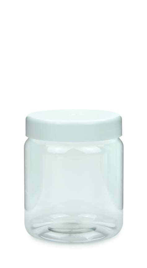 PET plastic jar Cylindrical 500 ml 18 oz clear with screw lid white ...