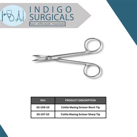 Cottle Masing Rhinoplasty Curved Blade Scissor 10cm Indigo Surgicals