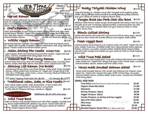 Online Menu of It's Time Willits, Willits, CA