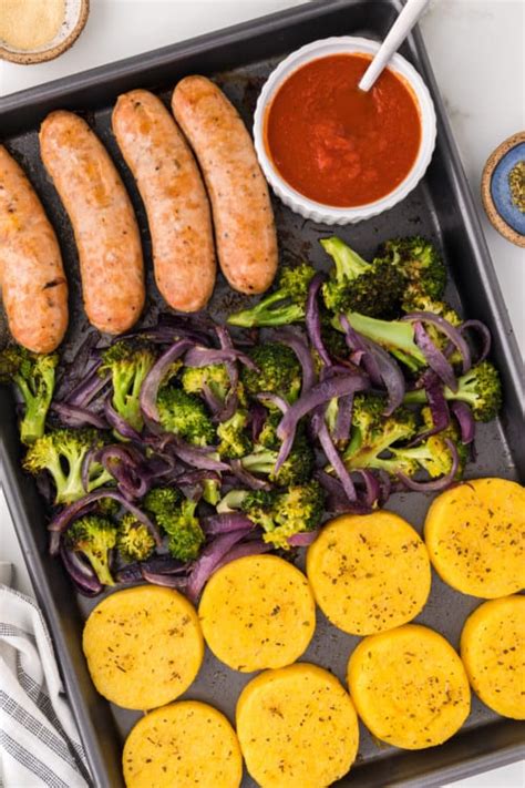 Sheet Pan Italian Sausage Polenta Broccoli Recipe Rachel Cooks