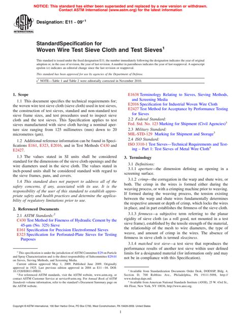 ASTM E11 09e1 Standard Specification For Woven Wire Test Sieve Cloth