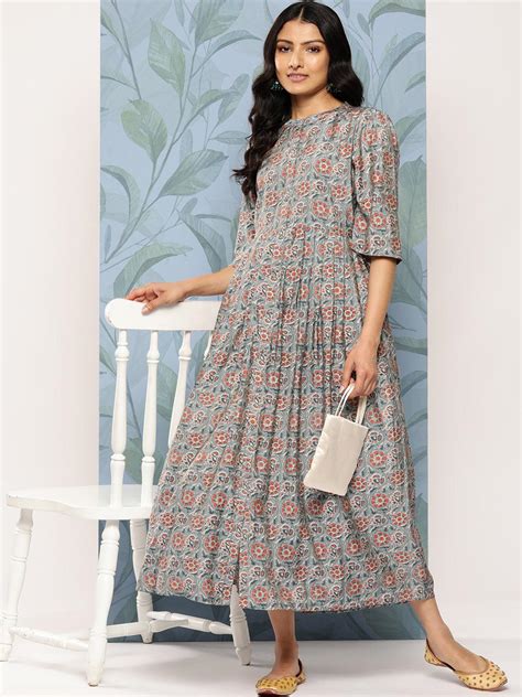 Buy Grey Printed Silk Fit And Flare Dress Online At Rs483 Libas