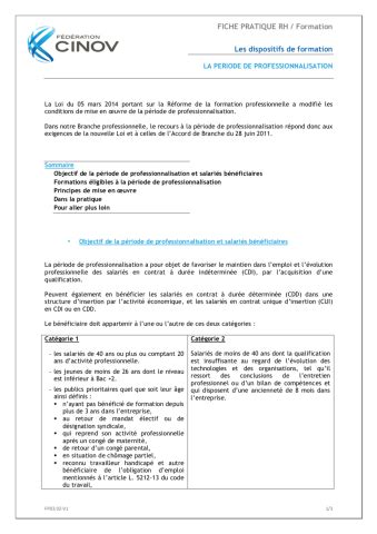 la periode de professionnalisation federation cinov ile de france
