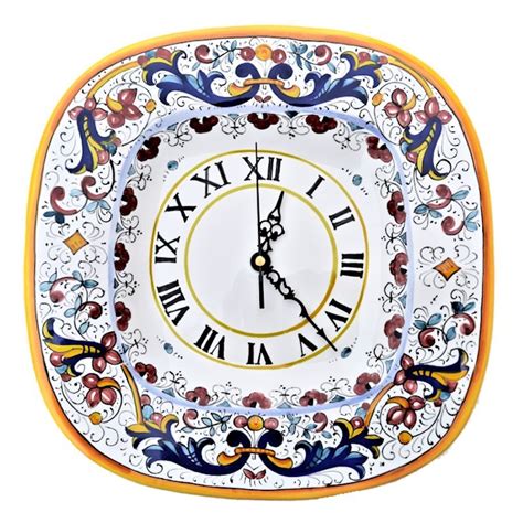 Orologio Quadrato Da Parete Ceramica Maiolica Deruta Ricco Deruta Giallo