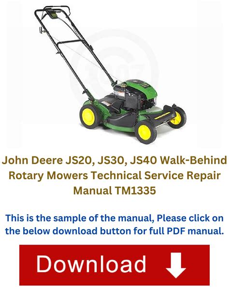 John Deere Js20 Js30 Js40 Walk Behind Rotary Mowers Technical Service Repair Manual Tm1335 By