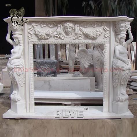 Blve Villa Interior Naked Woman Statues Fireplace Mantle White Natural