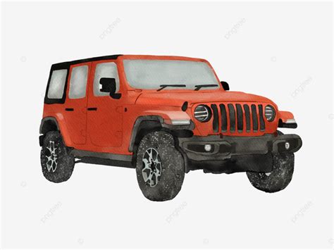 Orange Red Jeep Watercolor Jeep Car Watercolor Orange Png