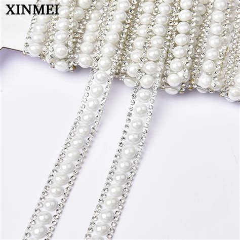 Auto Adesivo Rhinestone Trim Ribbon Vidro Branco Crystal Pearl Hot Fix