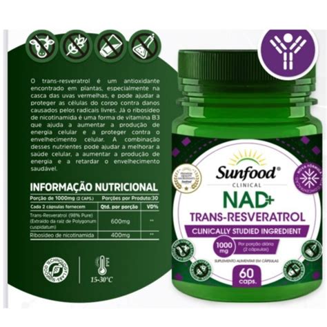 Nad Trans Resveratrol Mg C Psulas Sunfood Clinical Shopee Brasil