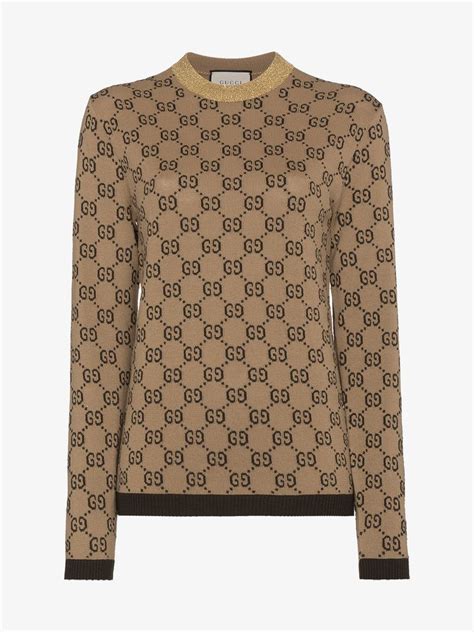 Gucci Intarsia Logo Wool Sweater In Brown Modesens Supreme Sweater Clothes Gucci