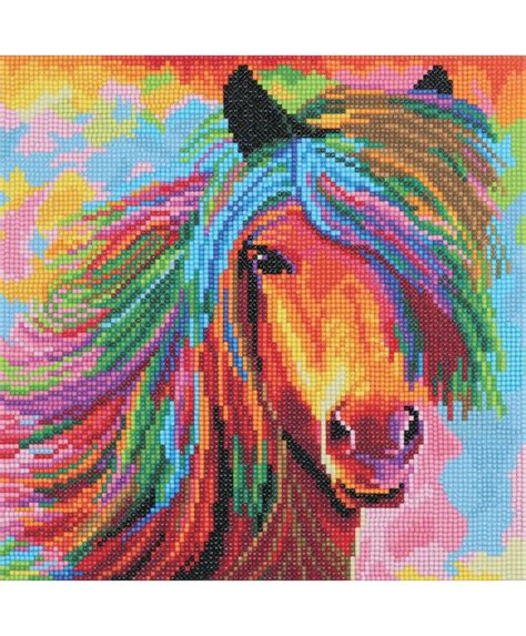 Crystal Art Diamond Painting Canvas Kit - Colored horse - 30 x 30 cm