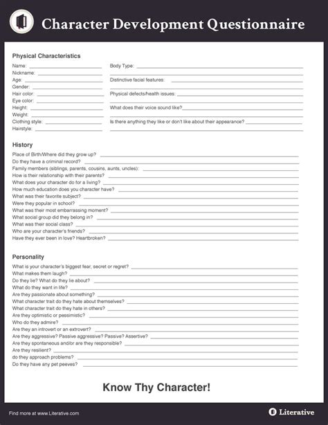 Character Development Questions Printable