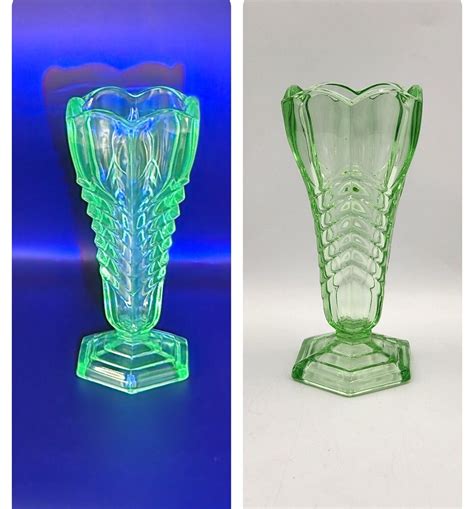 1930s Art Deco Davidson Glassworks Chevron Vase Uranium Glass Etsy