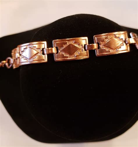 Vintage Navajo Solid Copper Link Bracelet Gem