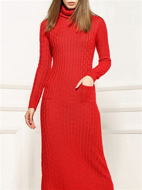 Red Wool Long Sleeve Turtleneck Midi Dress Sexyplus Turtleneck Midi Dress Dresses Flattering