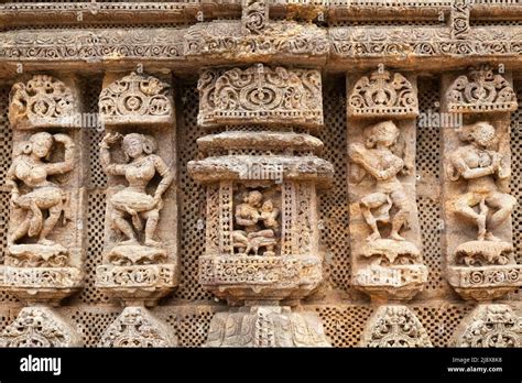 Ancient Stone Carving And Sculptures On The Walls Of Konark Sun Temple Built In The 13th Century