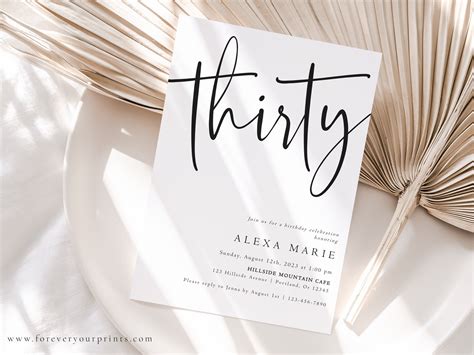 30th Birthday Invitation Template Minimalist Birthday Etsy Australia